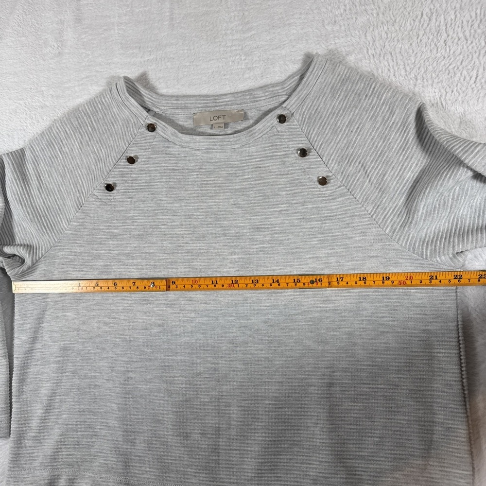 Loft 3/4‎ Sleeve Gold Embellished Grey Medium Weight Blouse Bottom Top Large - Picture 6 of 8